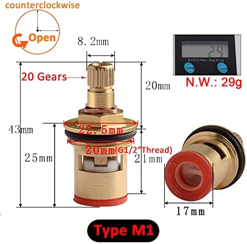 Brass Ceramic Cartridge, G1/2" Tap Ceramic Stem Cartridges Replacement for Hot Cold Water Faucet Spool Valve (Type M1- H43mm) - Image 2