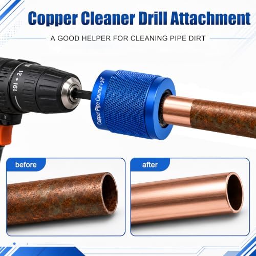 Windspeed 3+6P Copper Pipe Cleaner 1/2 3/4 & 1 in Drill Hex Shank Copper Fitting Cleaner with 3 Wire Bore Brushes 3 Replaceable Built in Brush Bars Cleaning Drill Attachment for Remove Pipes Rust - Image 5
