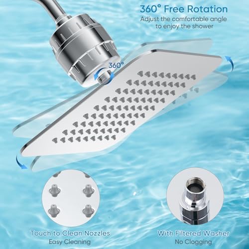 8'' High Pressure Filtered Shower Head Combo 20 Stage Shower Filter for Hard Water, Removes Chlorine & Harmful Substances (Chrome Polished) - Image 3