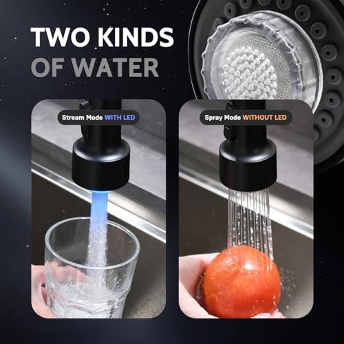 WEWE LED Kitchen Faucet, 2-Mode Sprayer, Matte Black, Pull-Down, High Arc - Image 4