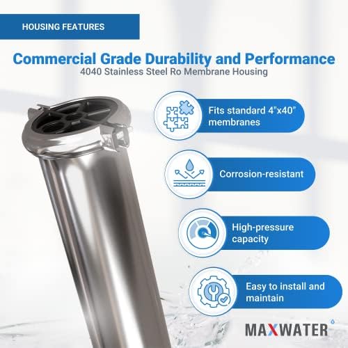 Max Water - Heavy Duty, Stainless Steel - Reverse Osmosis 4040 Membrane Housing - 4" x 40" good for industrial use - Pack of 4 - Image 4