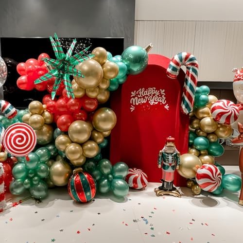 Christmas Balloon Garland Arch Kit, 101PCS Dark Red Green Gold Xmas Balloon Set with Lollipop Explosion Star Mylar Foil Balloons for New Year Holiday Birthday Prom Party Decorortions Supplies - Image 4