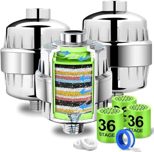 Shower Water Filter, 36-Stage High Output Filtered Shower Head, Shower Head Filter for Hard Water for Hard Water, Removes Chlorine, Fluoride (3 Pcs Shower Filter) by Unknown