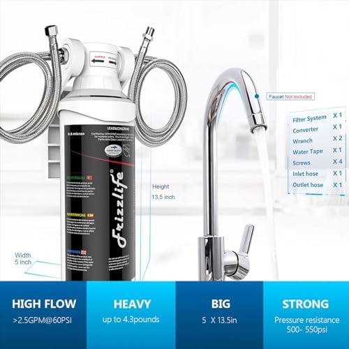 Frizzlife Under Sink Water Filter System-NSF/ANSI 53&42 Certified High Capacity Direct Connect Under Counter Drinking Water Filtration System-0.5 Micron Reduces Lead, Chlorine, Bad Taste & Odor - Image 5