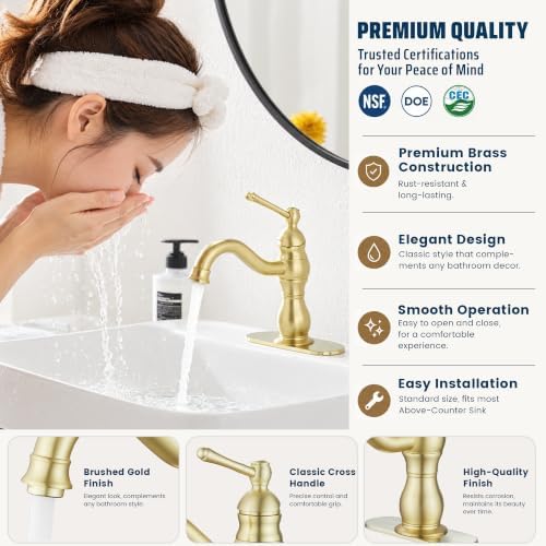 Bathroom Faucet Brushed Gold Single Handle One Hole - Image 2