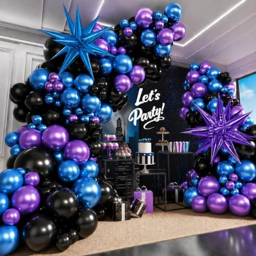 Black Purple Blue Balloon Arch Garland Kit Metallic Latex Foil Balloons by SUNPROUND