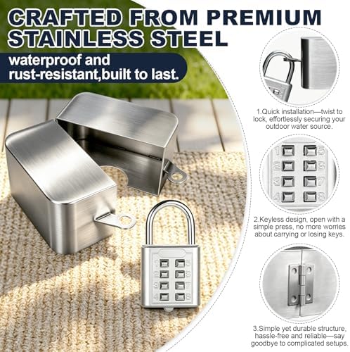 Outdoor Faucet Lock, Heavy Duty Metal,for 1" to 2.95" Dia Valve Handles,Water Spigot Lock - Image 2