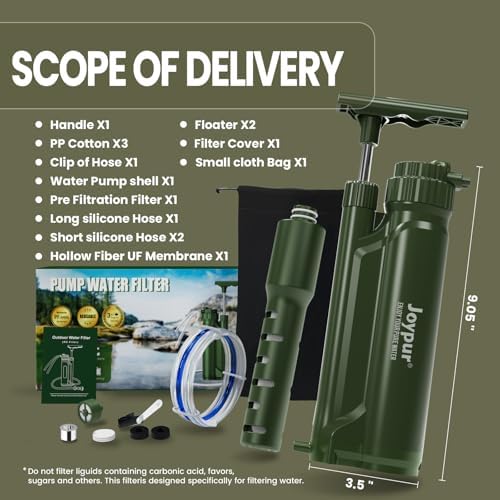Portable 3-Stage Water Purifier Survival Pump with 0.01 Micron Ultrafiltration Membrane Water Purification System,Suitable for Hiking,Camping,Emergency Survival Water and Outdoor Activities - Image 5