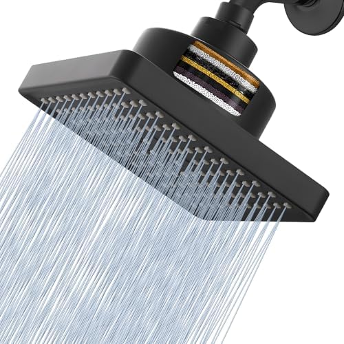 High Pressure Rain Shower Head with Filtered - 6" Square Showerhead Filter for Remove Chlorine and Harmful Substances, Improve Hair and Skin Problems, Matte Black by NuodanLuxuryShowerSystems