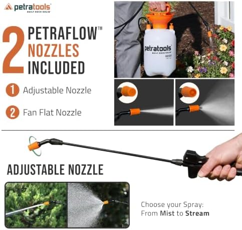 PetraTools HD101 Garden Pump Sprayer, 52-in Long Hose & 2 Nozzles, 1 Gallon - Image 2