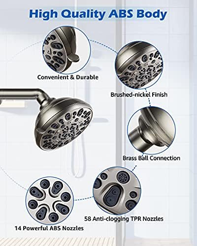 High Pressure Shower Head VMASSTONE 4.7" Rain Fixed Showerhead 7-Spray Setting with Adjustable Brass Swivel Ball Joint - Excellent Replacement for Your Bath Shower Head (FM-001 Brushed Nickel) - Image 4
