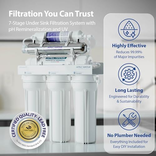 APEC Water WQA Certified 7-Stage Reverse Osmosis Drinking Water Filter System with Alkaline Mineral pH+ Remineralization and UV Water Filter, Ultra Safe Removes 1K+ Impurities, Brushed Nickel, 75 GPD - Image 2
