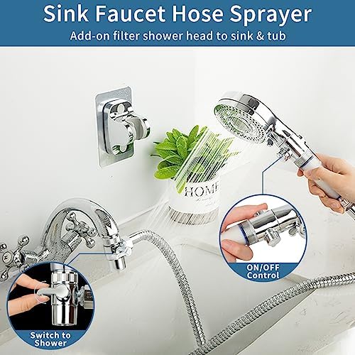 Klleyna Filter Dog Shower-Attachment for Bathtub-Faucet - ON/OFF Shower Head Attaches to Tub Spout, Pet Wash Hose Sink Sprayer (5 Adapters), Bathroom Kitchen Tap Extension for Hair Washing & Baby Bath - Image 3