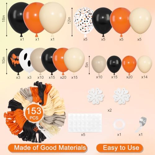 153pcs Halloween Balloon Arch Garland Kit Orange and Black Ghost Balloons - Image 2