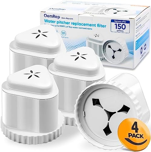 4Pack Replacement Filter for EPIC Water Filter Pitcher, Water Filter Pitcher Compatible with Aquagear Seychelle, BPA Free. Removes Fluoride, Chlorine, Lead, Odors by OemRep