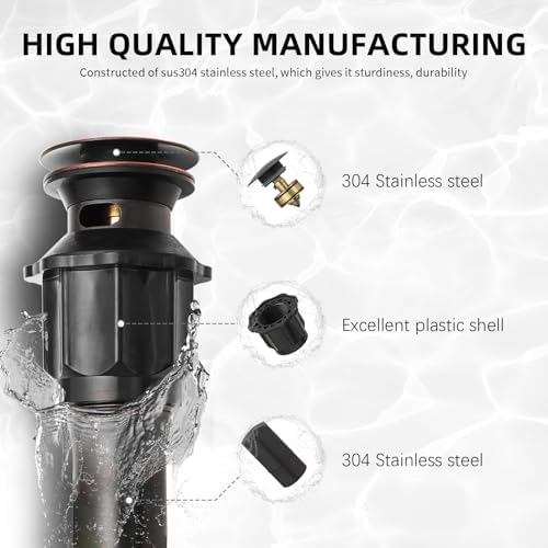Pop Up Sink Drain Assembly with Overflow, Oil Rubbed Bronze - Image 2