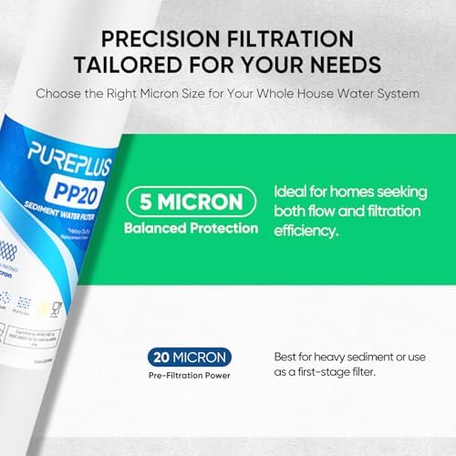 PUREPLUS 5 Micron 20"x2.5" Whole House Sediment Water Filter PP20 4 Pack - Image 2