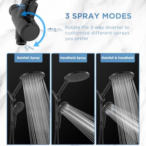 MakeFit Dual Handheld Shower Head Combo, 2-in-1 Rain Shower Heads System 8 Inch Rainfall Shower Head and 10 Modes High Pressure Hand Held Showerhead with Built-in Power Wash - Image 5