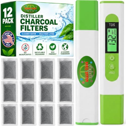 Green Piece Water Distiller Filter-Activated Charcoal - 12 Pack + TDS Meter by GreenPiece