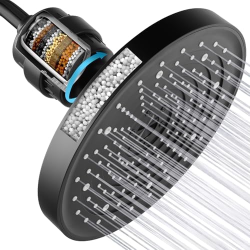 High Pressure Filtered Shower Head Combo with 15-Stage Water Softener Filter Cartridge, Effectively Removes Chlorine & Heavy Metals from Hard Water, Revitalizes Dry Skin and Adds Shine to Hair（Black） by Gasecoet