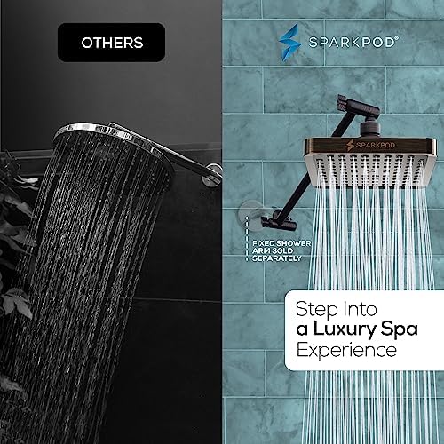 SparkPod Square Rain Shower Head with Extension Arm - Height Adjustable Shower Head with High Pressure Performance - Easy 1-Minute Installation (6" Square, Vintage Oil-Rubbed Bronze) - Image 2