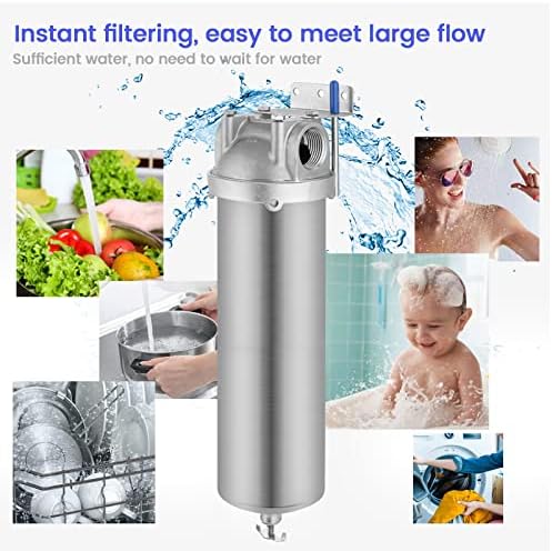 NSF/ANSI 42 Stainless Steel Whole House Water Filter Housing, 10" x 2.5" Sediment Water Filter System for Heavy Duty, Well & City Water, 3/4" NPT Port, Drain Valve Style A(Wing) - Image 5