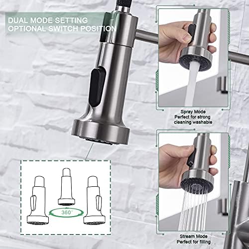 WEWE Pull-Down Kitchen Faucet, 2-Mode Sprayer, Brushed Nickel - Image 3