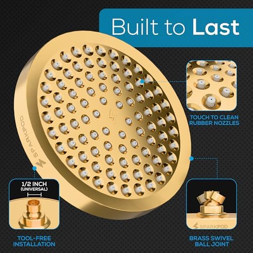 SparkPod Rain Shower Head, 6 Inch Round, Egyptian Gold Finish - Image 6