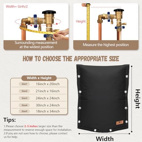 Backflow Preventer Insulation Cover - 3 Way Opening Pipe Insulation Cover for Irrigation Valve, Sprinkler Cover for Outside - Winter Freeze Protection Backflow Cover - 16" W x 20" H, Black - Image 2