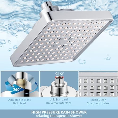 High Pressure Rain Shower Head with Filtered - 6" Square Showerhead Filter for Remove Chlorine and Harmful Substances, Improve Hair and Skin Problems, Chrome - Image 5