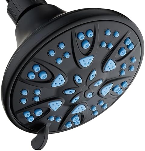 AquaDance Antimicrobial – Anti-Clog High-Pressure 6-Setting Head with Microban Nozzle Protection from Growth of Mold, Mildew & Bacteria for Stronger Shower 4", Aqua Blue Jets – 1.8 GPM by AquaDance