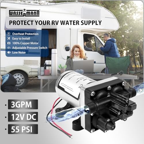 WASSERMANN RV Water Pump 12V DC 4008-101-A65/E65 Replacement, 3.0 GPM 55PSI, Quiet Pump with Pressure Switch for Camper RV Shower Garden Industrial Yacht Sprayer Food Truck Travel Trailer Water Pumps - Image 2
