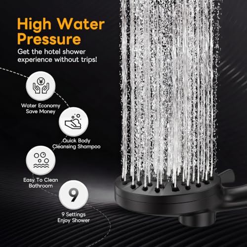 High Pressure Handheld Shower Head Matte Black- Anti-clog Nozzles, Built-in Power Wash to Clean Tub, Wall & Overhead Brackets,Magnetitc Rainfall Showerhead hand held - Image 6