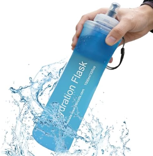 AXEN Collapsible Water Bottle with Filter for Hiking Travel, 1000ml Blue by AXEN