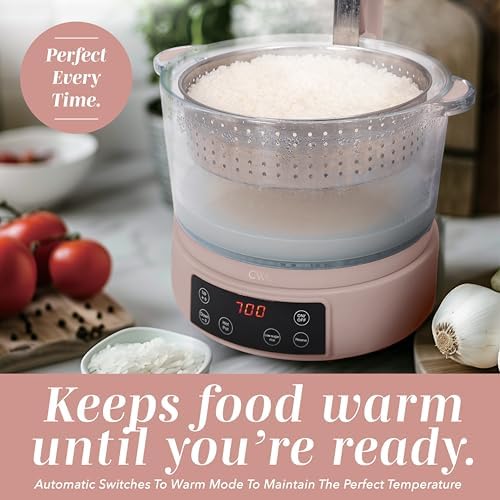 COOK WITH COLOR Glass Mini Low Carb Rice Cooker – Holds 2 Cups Raw/Makes 6 Cups Cooked with Auto Lift Filter Basket, Hotpot & Steamer for Rice, Grains, Digital Panel with Keep Warm, Dusty Rose - Image 6