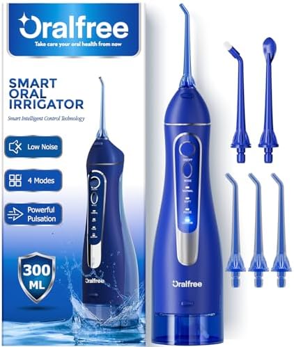 Oralfree Water Dental Flosser Cordless for Teeth Cleaning - 4 Modes Oral Irrigator 300ML Braces Flossers Cleaner, Rechargeable Portable IPX7 Waterproof Powerful Battery for Travel Home by Oralfree