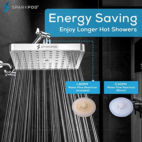 SparkPod Rain Shower Head, 8 Inch Square, Luxury Polished Chrome Finish - Image 3