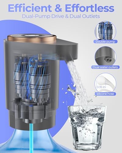 Water Jug Pump for 5 Gallon Bottle – Portable Electric USB-C Charging Dispenser, Dual Powerful Motors, Fast Flow, Fits 2-5 Gallon Jugs – Ideal for Home, Office, Camping, RV, Gray - Image 3