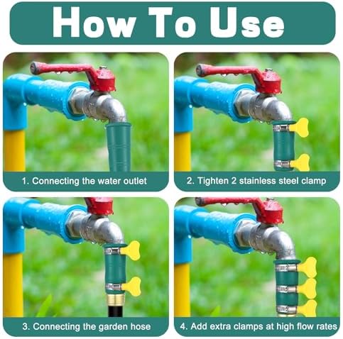 3 Set Universal Faucet Hose Adapter with Clamps Fit 3/4" Connector - Image 4