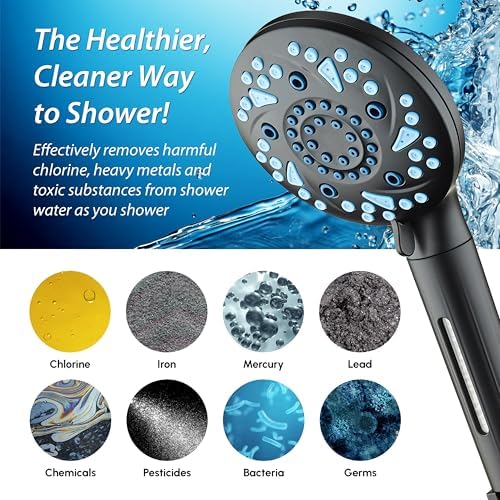 AquaCare High Pressure 10 Spray Mode Filtered Showerhead - Handheld Shower Head Filters Chlorine to Heal Dry Skin, Revive Hair - Dual Power Wash Cleans Tub, Tile, Pets - Hard Water Softener, Black - Image 6