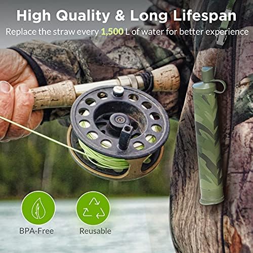 Membrane Solutions Straw Water Filter, Survival Filtration Portable Gear, Emergency Preparedness, Supply for Drinking Hiking Camping Travel Hunting Fishing Team Family Outing (8Pack, Blue+Camo) - Image 3