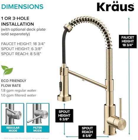 KRAUS Bolden 2-in-1 Commercial Style Pull-Down Single Handle Water Filter Kitchen Faucet in Spot-Free Antique Champagne Bronze with Purita 2-Stage Under-Sink Filtration System - Image 4