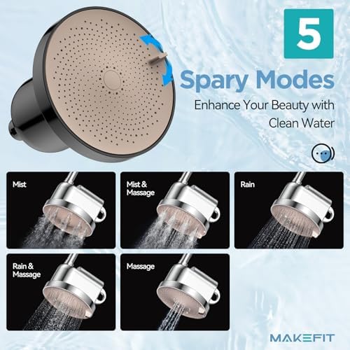 NSF Certified Filtered Shower Head - 5 Settings High Pressure Rain Shower Head with Filter for Hard Water Softener - Easy Install & Replace - Bathroom Showerhead to Remove Chlorine & Heavy Metals - Image 4