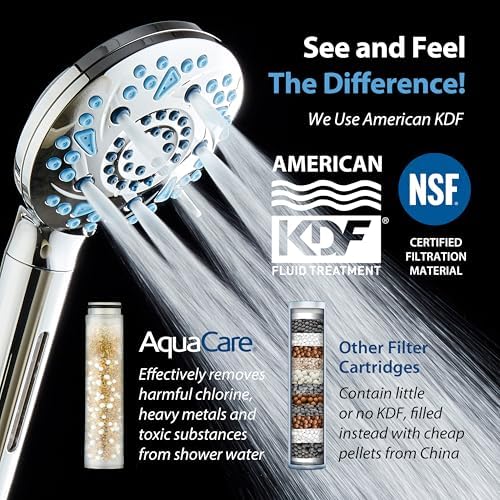 AquaCare High Pressure 10 Spray Mode Filtered Showerhead - Handheld Shower Head Filters Chlorine to Heal Dry Skin, Revive Hair - Dual Power Wash Cleans Tub, Tile, Pets - Hard Water Softener, Chrome - Image 2