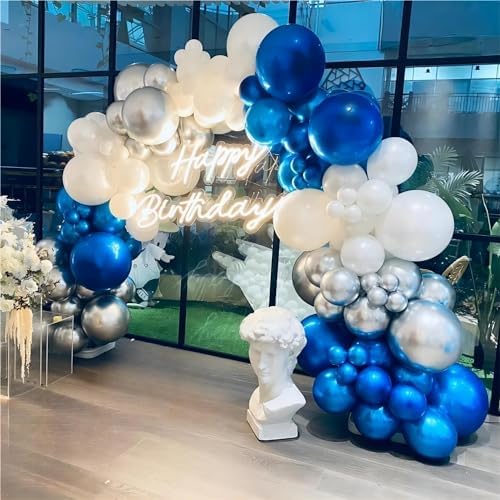 136pcs Blue White Silver Balloon Garland Kit - 18/12/10/5 Inch Balloons - Image 5