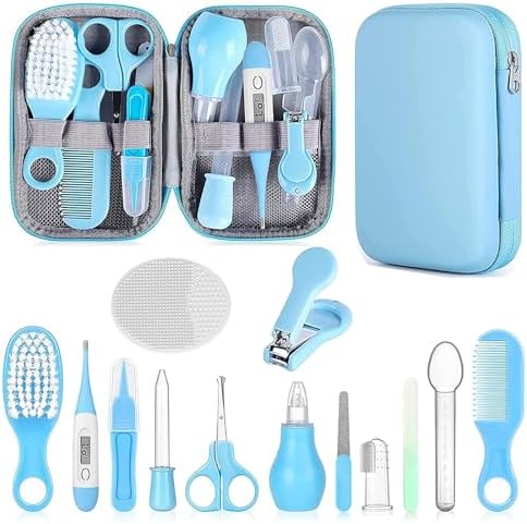 Baby Grooming Kit, Infant Safety Care Set with Hair Brush Comb Nail Clipper Nasal Aspirator,Baby Essentials Kit for Newborn Girls Boys (Blue) by WXA
