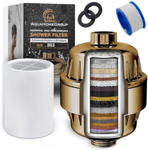 AquaHomeGroup 20-Stage Shower Filter, Vitamin C & E, Brushed Gold by Aquahomegroup