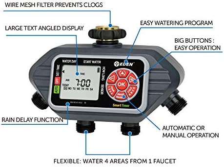 Eden 93413 Programmable Digital Water Timer 4-Zone, Compatible with Wireless Soil Moisture Sensor - Image 2