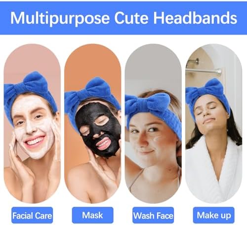 Ondder 8 PCS Headbands for Women, Royal Blue Bow Spa Headband, Cute Non Slip Makeup Headbands for Face Washing Skincare Daily Wear - Image 5