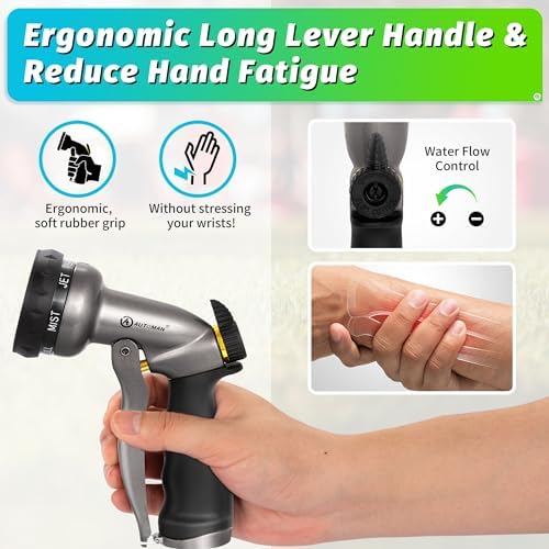 AUTOMAN Garden Hose Nozzle - 7 Patterns Sprayer, 100% Metal High Pressure Spray Nozzle, Labor-Saving Design, Heavy Duty Water Hose Nozzle for Garden Watering, Car Washing, Window Cleaning,Pets Bathing - Image 5